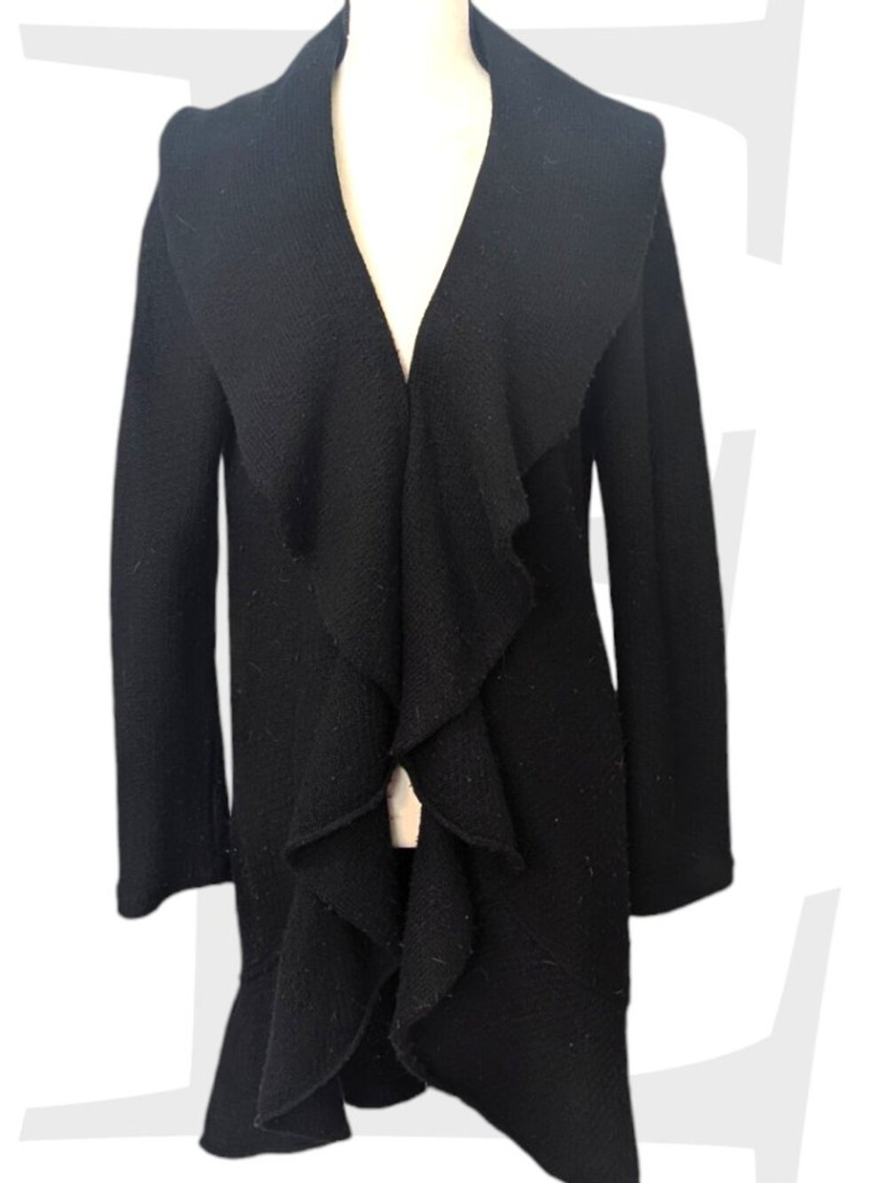 Moth Black Ruffle Wool Cardigan